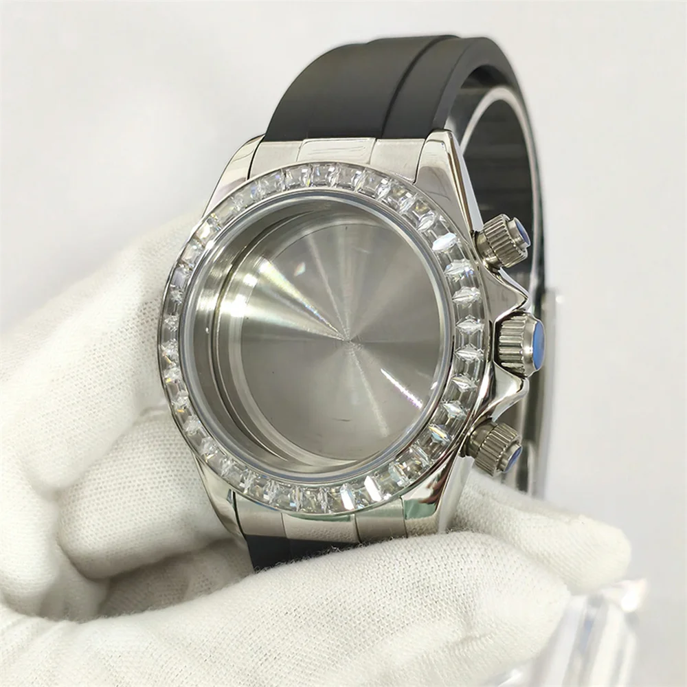 

VK63 39mm Watch Case Rubber Strap Sapphire Crystal Solid Case For VK63 Watches Automatic Movement Accessory Parts