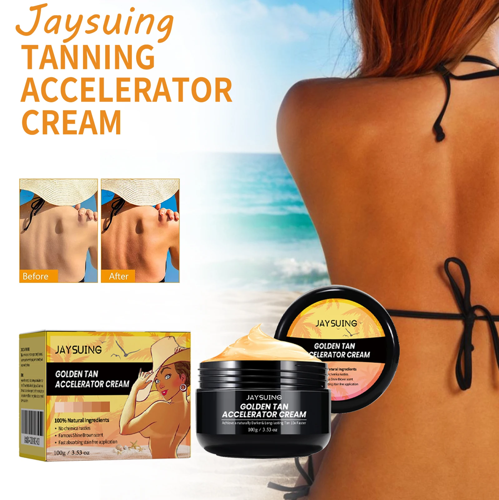 

Jaysuing Body Tanning Cream Nourishing Summer Beach Tanning Bronzer Skin Non-greasy Smoothing Natural Tanning Body Cream