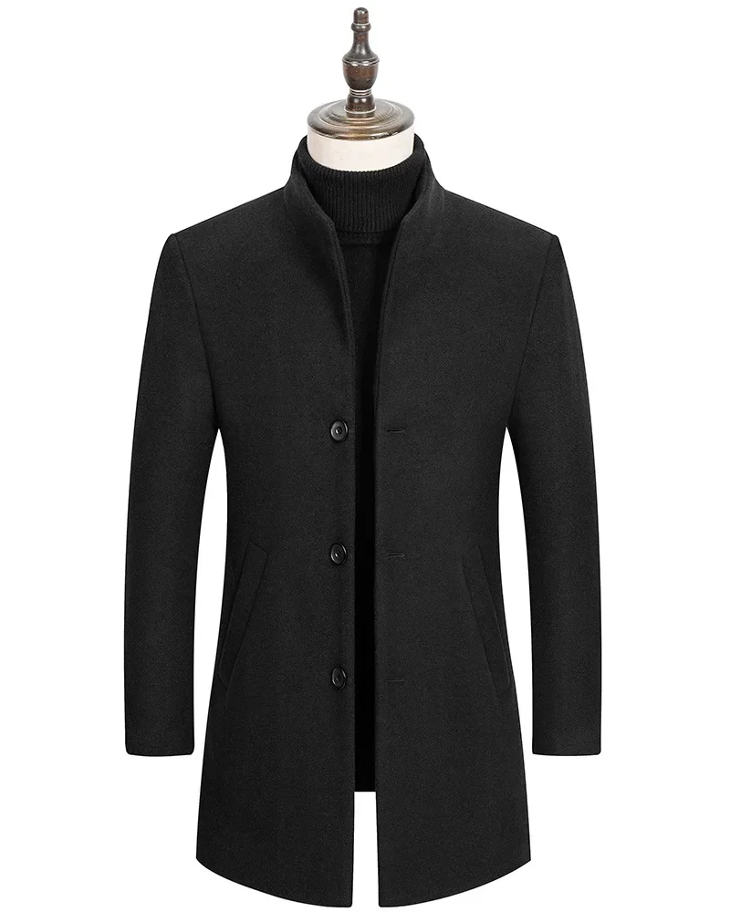 2023 Fashion New Men\'s Leisure Boutique Business Solid Color Slim Wool Coat Trench Jacket Blends