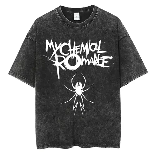 Imagen 2 del producto Banda de Rock My Chemical Romance música cubierta lavada Vintage impreso camiseta hombres mujeres Punk Emo Rock camisetas de manga corta de gran tamaño