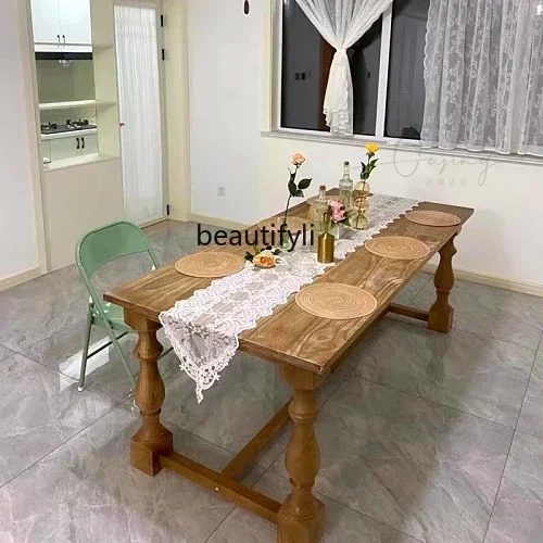 

American Retro Old Solid Wood Rectangular Dining Table Log Simple Table And Chair Combination