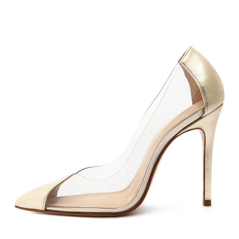 Women 2026 Summer Fuchsia Pink Suede Clear PVC Pointed Toe Stiletto Transparent Panel High Heels Pumps Party Dress Sandals Shoes