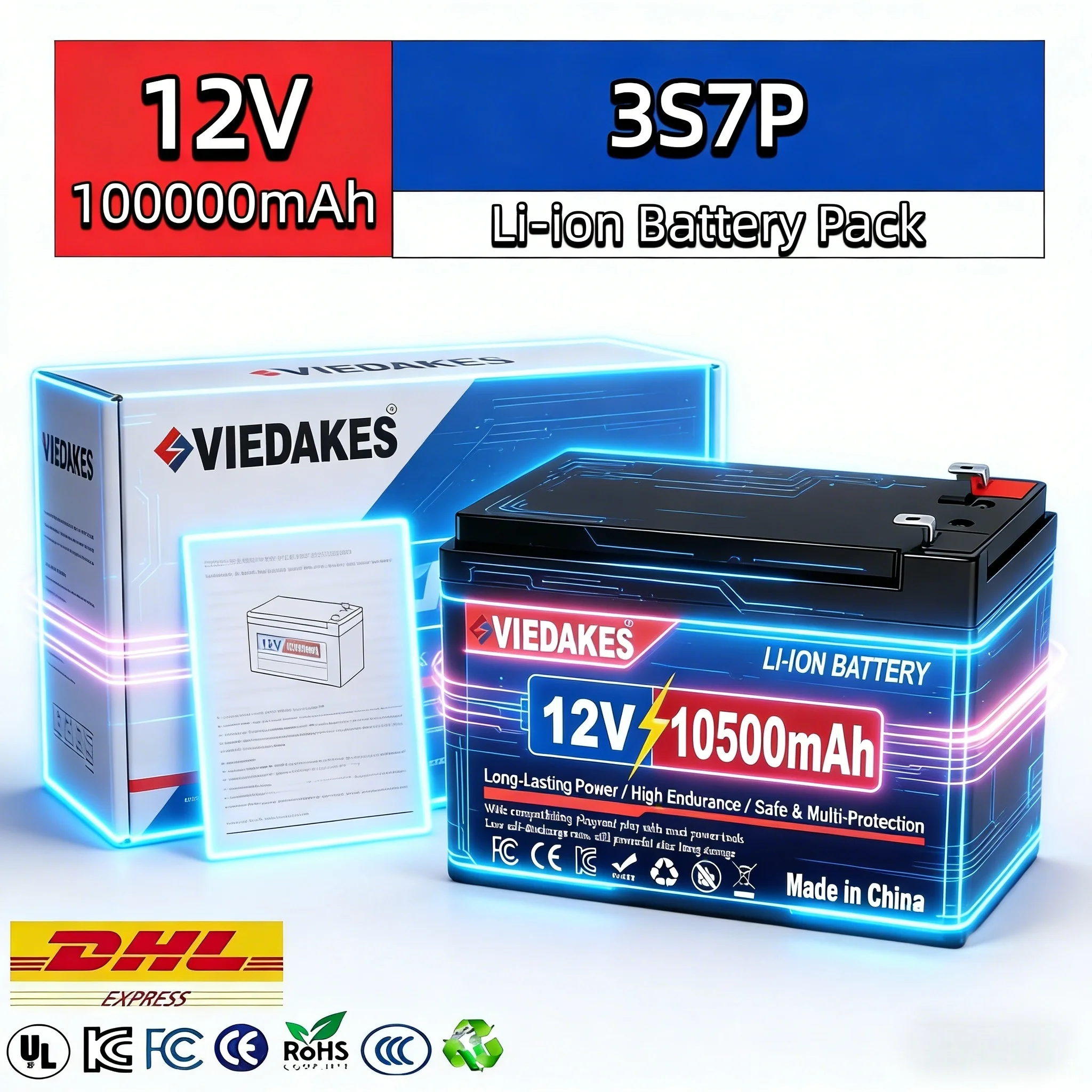 

VIEDAKES Brand New 3S7P 12V 100Ah LiFePO4 18650 Battery Pack Power Bank Steady Voltage for Medical Emergency Power Backup