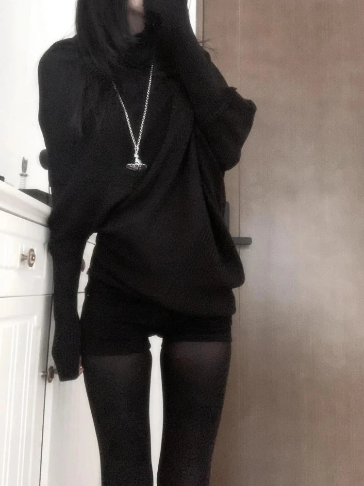 Y2k Korean Fashion Slim Batwing Sleeve Autumn Sweaters 2000s Pure Color Subculture Casual Long Sleeve Pullovers Sweaters Chic