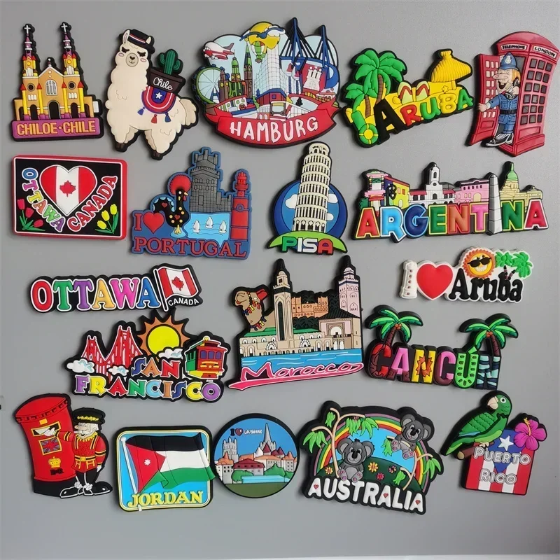 PVC Fridge Magnets Puerto Rico Portugal Switzerland TexasUSA Germany London Chile Pisa Travel Australia Souvenir Fridge Sticker