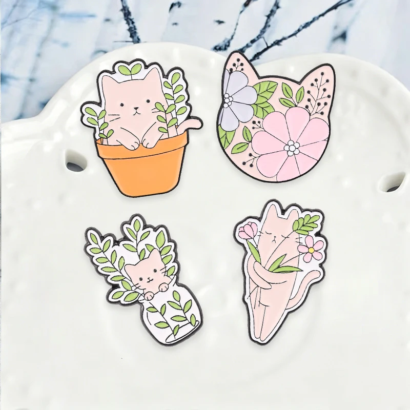 Glücksausschmung Katzen-Kollektion: Emaille-Pins, Anime-Katzenmädchen, Zaubertrank, Schwarze Katze, Elfenkatze & Blumen-Broschen, Rucksack- und Revers-Pins – Detail 3