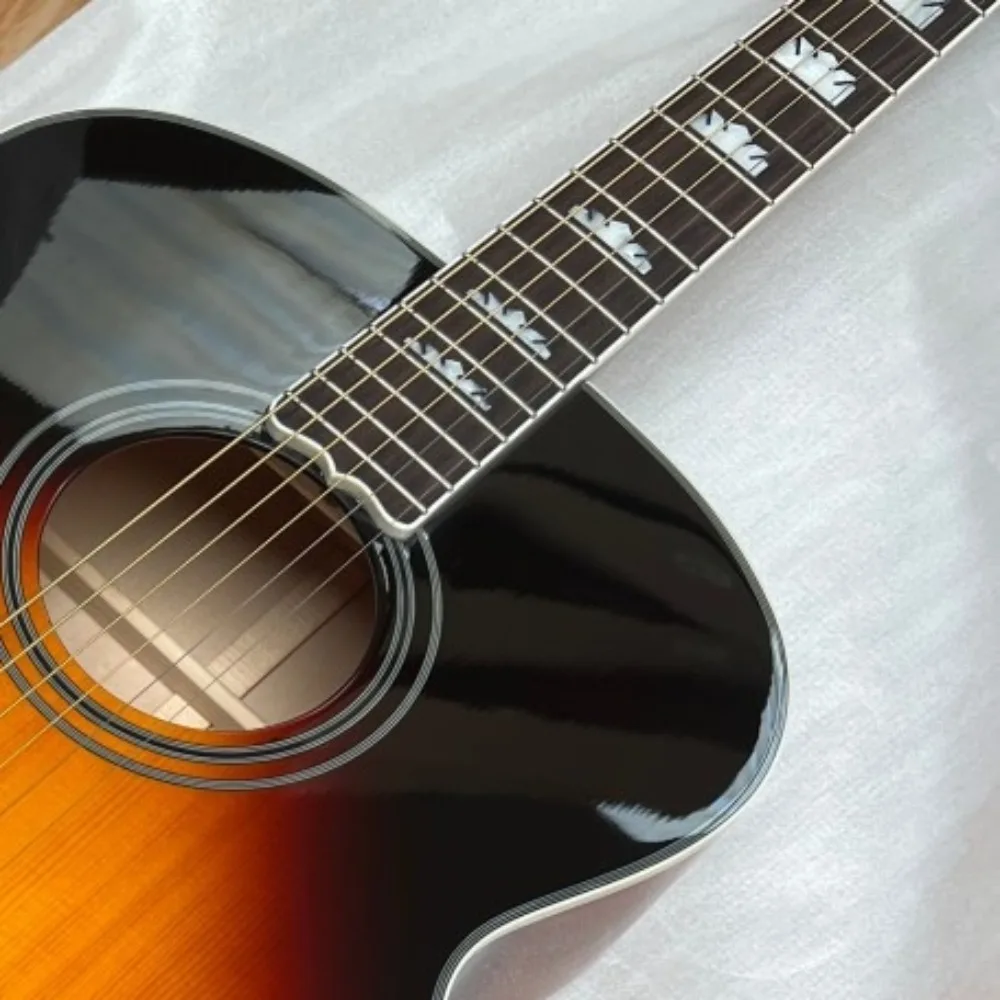 Sunset Black-Edged Gradient 41-inch 6-String Solid Spruce Top with High-Gloss Lacquer Finish for Stage Performance with Rich Deep Bass