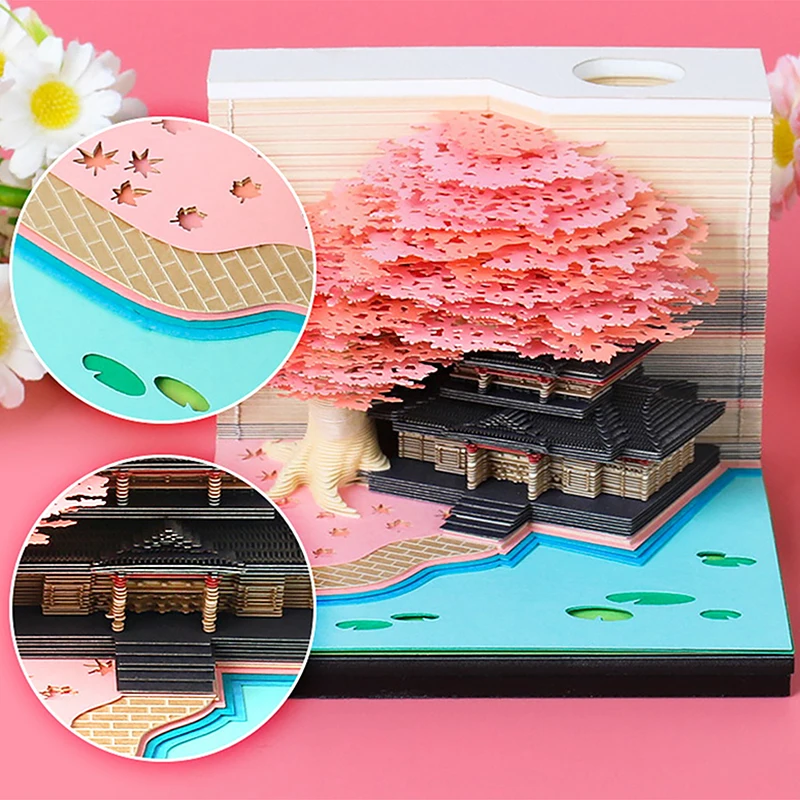 

Time Piece Calendar 2026 Desk Calendar With LED Light 3D Tear-away Calendar Paper Carving Art Memo Pad Notepad Gift Christmas