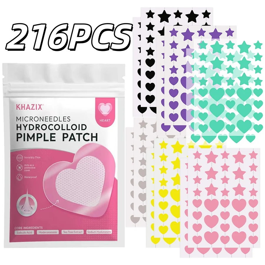 216PCS 6-color Star-shaped Acne Patch - High-quality Salicylic Acid Tea Tree Oil, gentle patch, facial blemish concealment patch