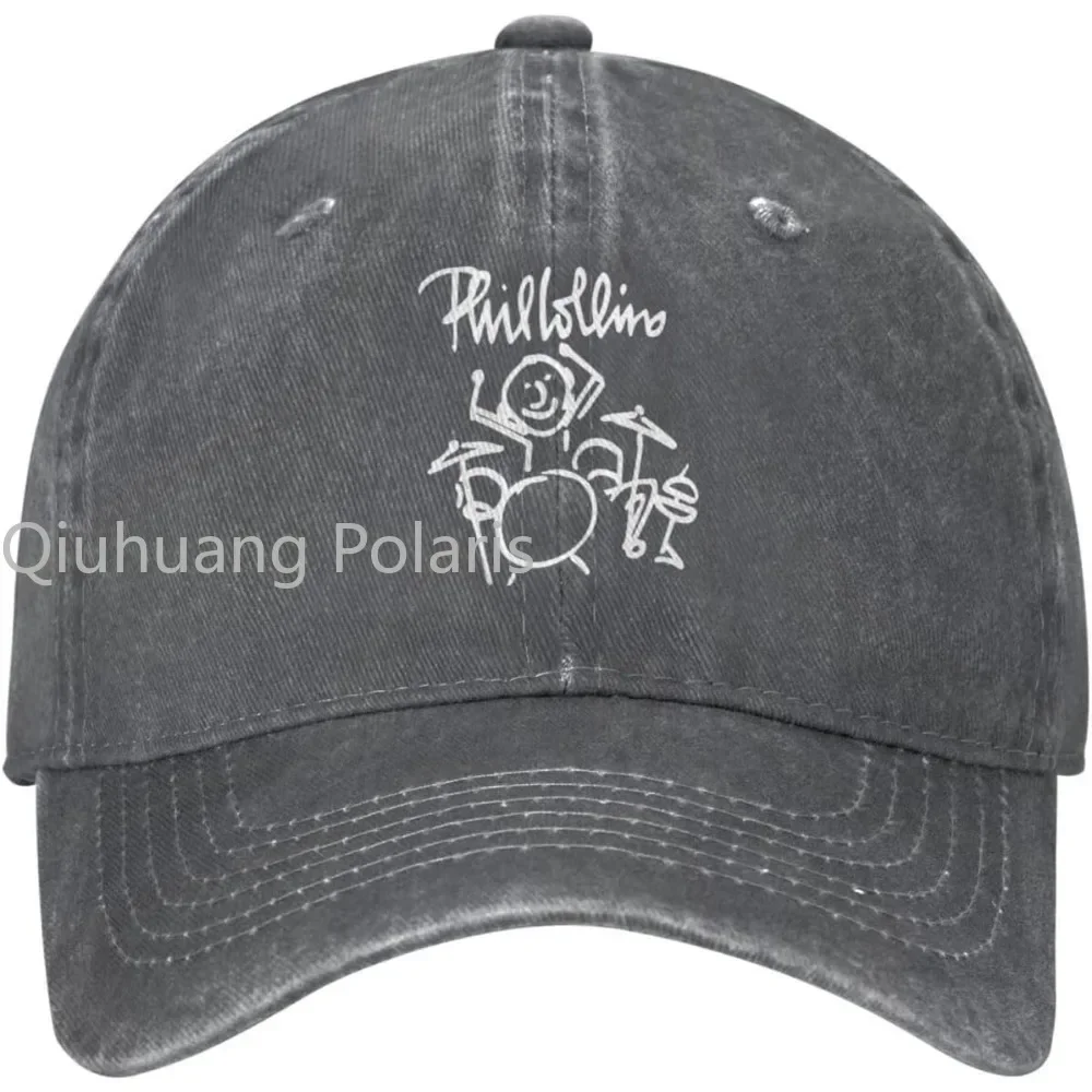 Phil Music and Collins Baseball Cap Vintage Washed DeniinCap Unisex Casual Outdoor Sport Hat Black