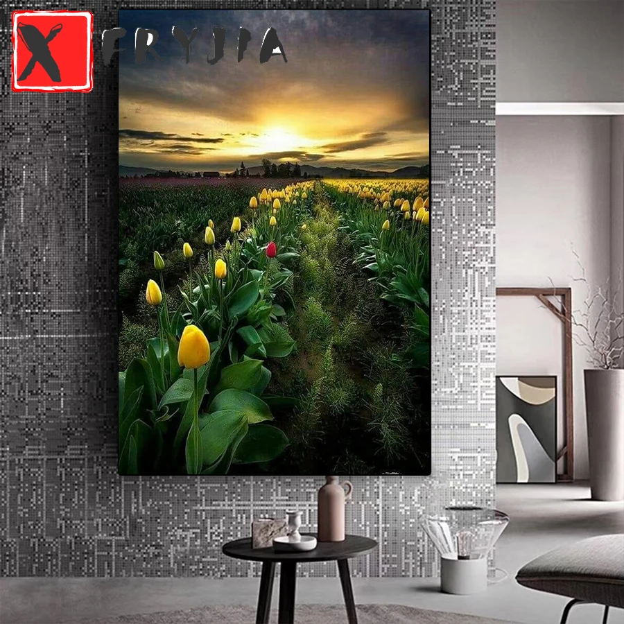 New Year Gift Diamond Painting Tulip field DIY 5D Full Square round Diamond Embroidery Diamond Mosaic Cross Stitch home decor