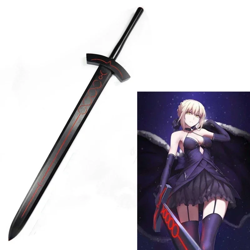 [Lucu] 114Cm Cosplay Fate Stay Night Saber Arthur Pendragon Hitam Putih Pedang Excalibur Senjata Pedang Kayu Pesta Kostum Anime