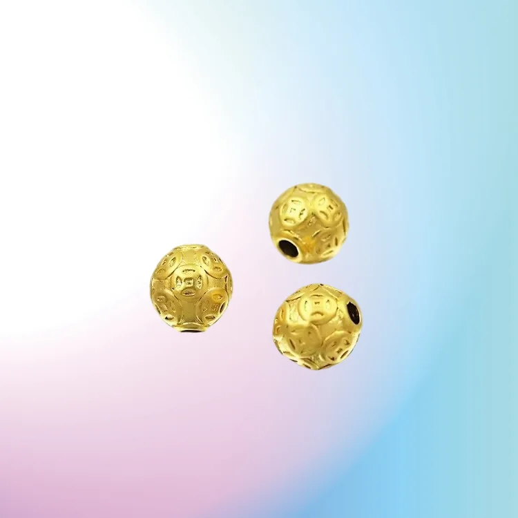 

new 9999 Real Gold 24K Gold Handmade 12mm10mm Coin Bead Accessories Solid Six Character Mantra Money Bead Pure Accessories