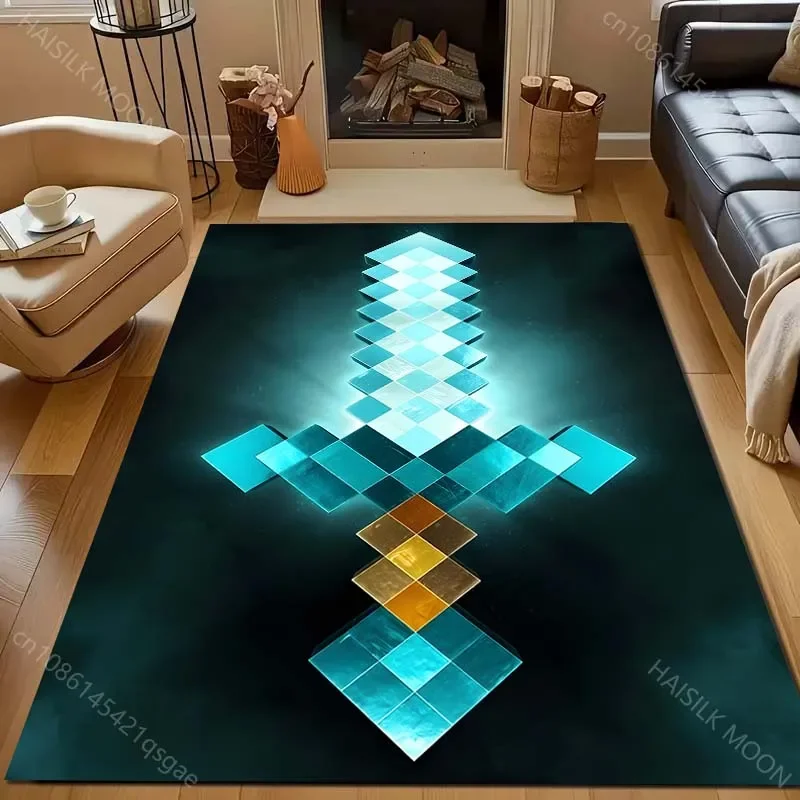 Interesting Pixelated Sword Print Carpet Modern Home Decor Rug for Bedroom Living Room Bedside Sofa Floor Mat