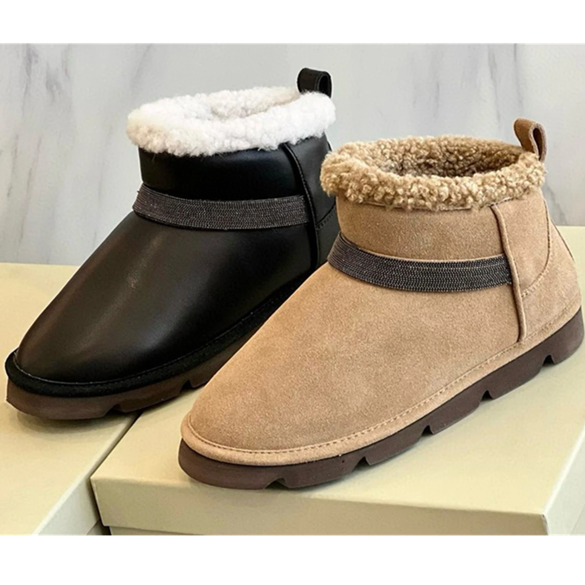 Withered Top Quality Winter Wool Snow Boots Shoes Ladies Minimalist Nail Bead Fashion Leather Short Boots For Women