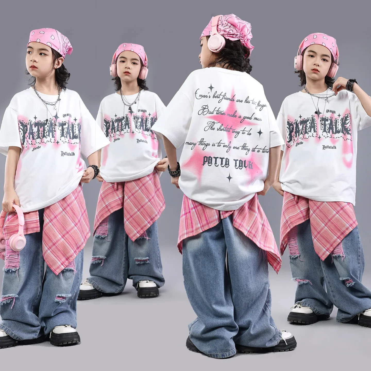 Fashion Cool Loose Hip Hop Suit Street Dance Outfit Kids Stage Performance Costume Trendy Hiphop Clothing For Dance