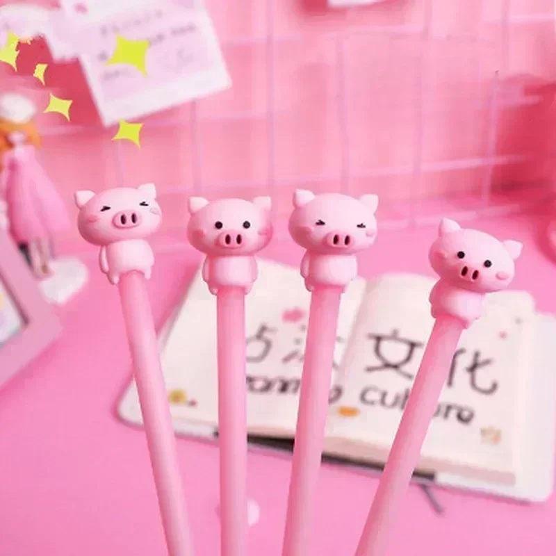 5pcs/set Candy Color Cartoon Pig  Black Neutral Student Kids Pens 0.5mm Cute Gel Pen Cute Pens Office Accessories