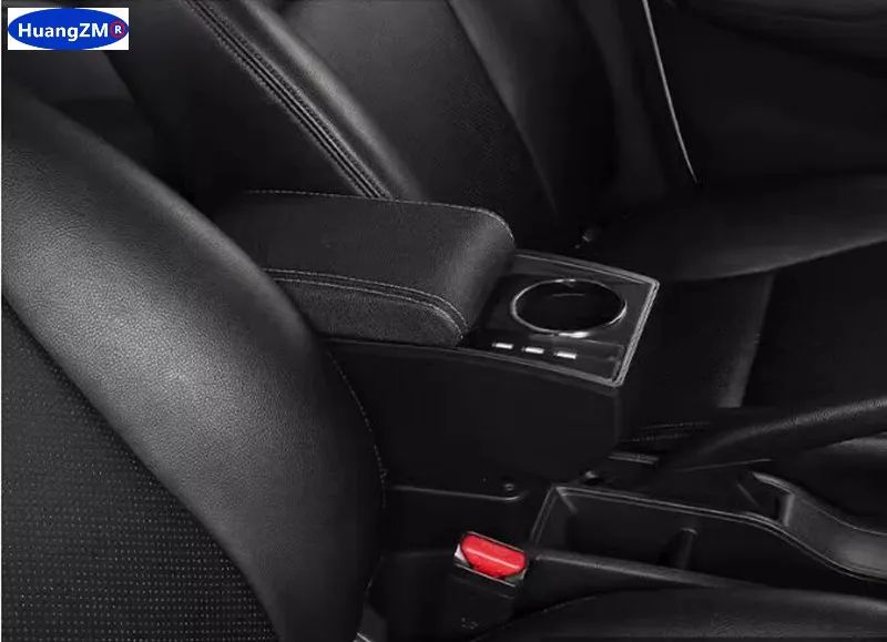 Accoudoir Voiture Central Pour Clio 4, Captur, Clio 3 III IV - Boîte De Rangement Cuir ABS (Noir Rouge Sans USB)