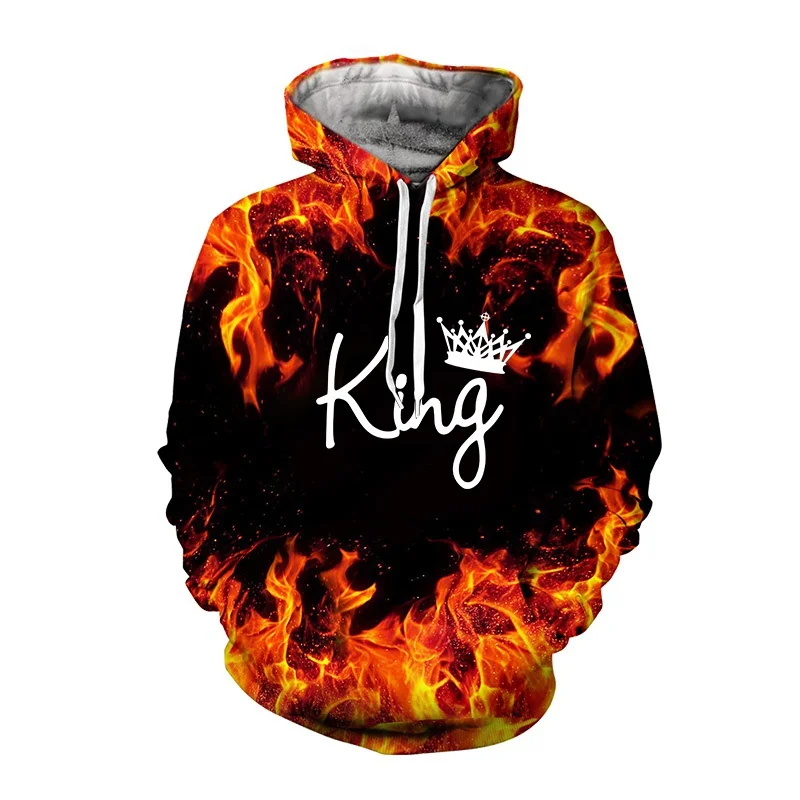 

Fashion Letter King Queen Hoodies Flame 3D Print Man Women Cool Streetwear Y2k Hoodie Pullovers Hooded Sweatshirts Kid Clothing