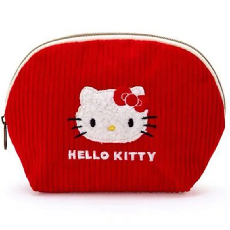 Sanrio Hello Kitty Borse Simpatico cartone animato Gatto Dolce Kawaii Cerniera Ricama Velluto a coste Piccola borsa per il trucco Borsa per il