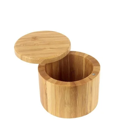 Bamboo Estilo Single Round Salt or Spice Box with Lid