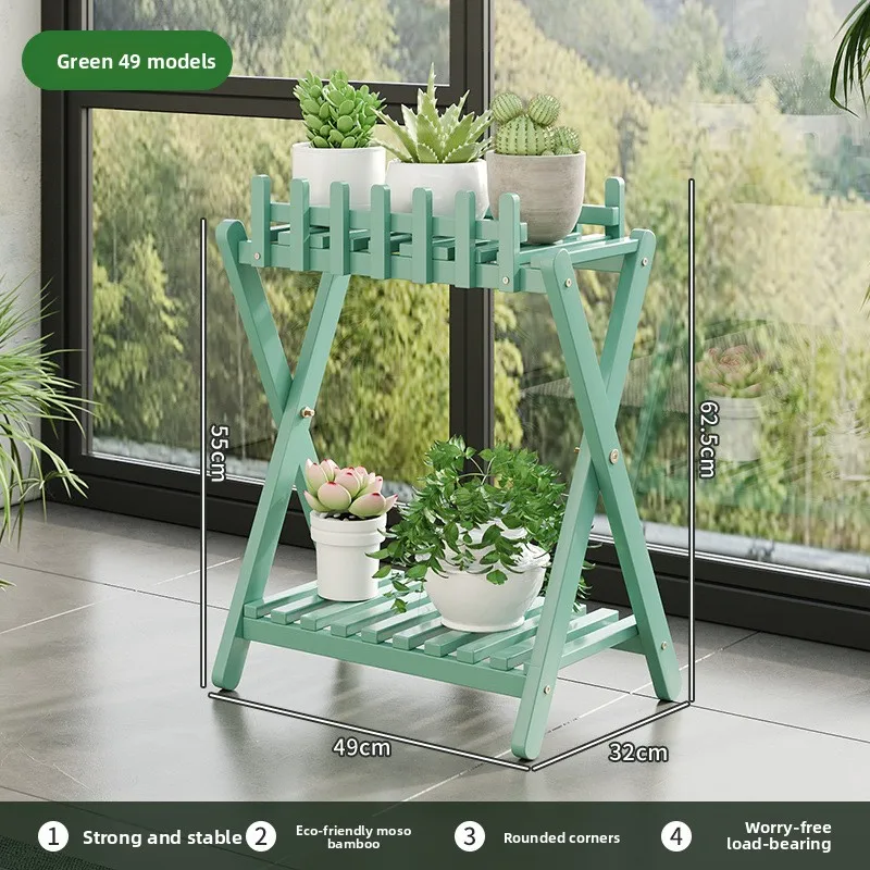 Bamboo Plant Stand with Fence, Nordic Style 2-Tier Flower Pot Shelf for Living Room, Indoor Succulent & Herb Display Rack