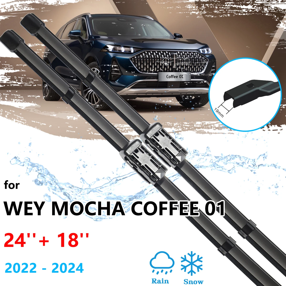 

For Wey Mocha Coffee 01 GWM Wey 05 2022 2023 2024 Front Wiper Blades Brushes Windscreen Rubber Windows Car Washers Accessory