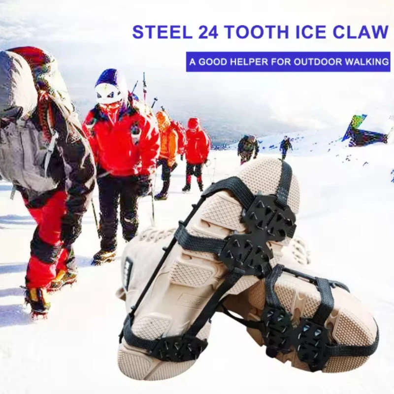 1 Pair M L Crampons Shoes Cover 24 Teeth Anti-Slip Ice Grips Gripper Shoes Boot Hiking Ice Climbing Shoe Spikes Climbing Chain