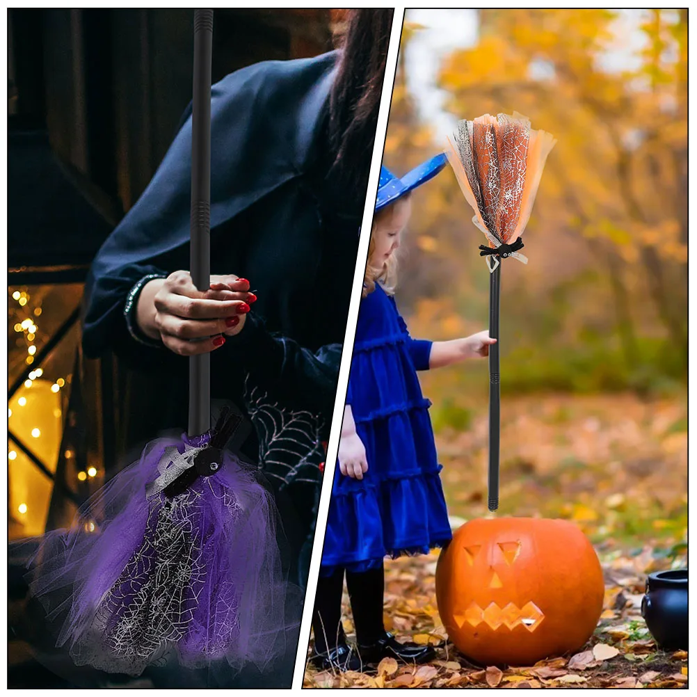 2pcs Broomstick Costume Decoration Purple Broom Prop Detachable cosplay witches broom halloween prop