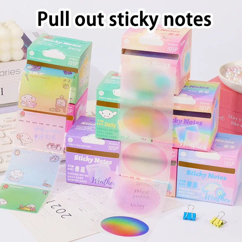 Transparent Pearlescent Pull Out Sticky Notes Morandi Lndex Stickers Notepads For Students Small Note Stickers For Marking