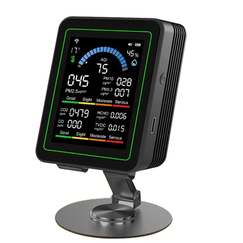 

【BRILLIANT 】Tuya Wifi 10-In-1 Air Quality Monitor Bracket Included CO 2 Detector Formaldehyde Temperature Humidity Tester