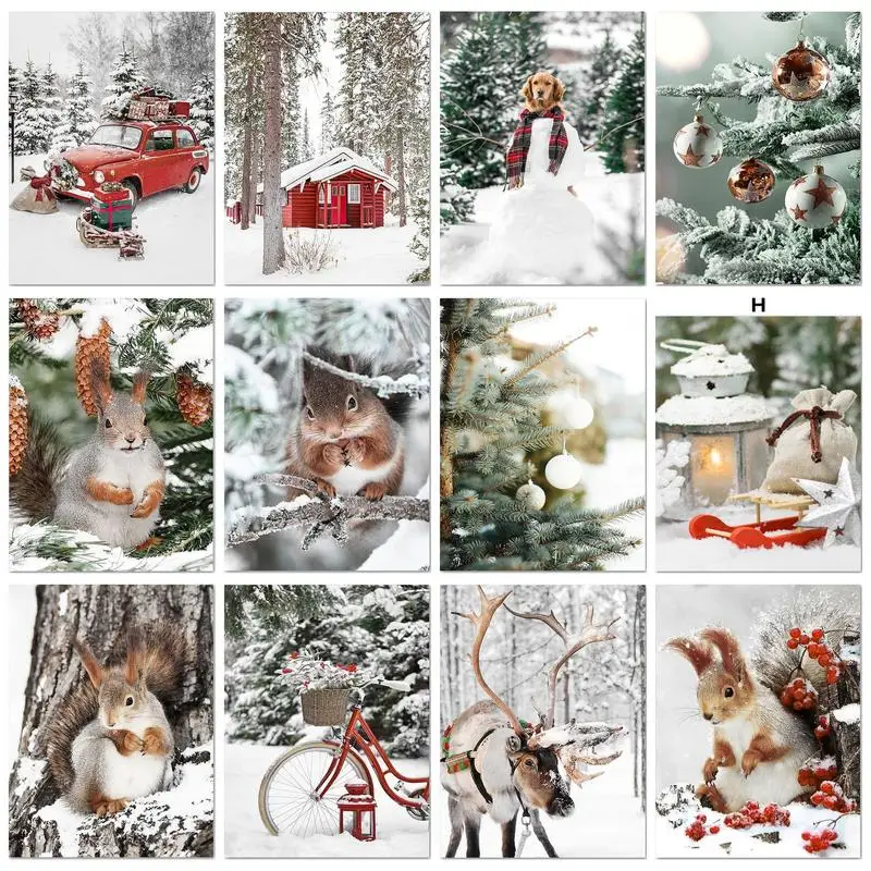 CHENISTORY Oil Painting By Numbers For Adults Winter Landscape Squirrels Kill Time Wall Art Animals Handicrafts With Frame