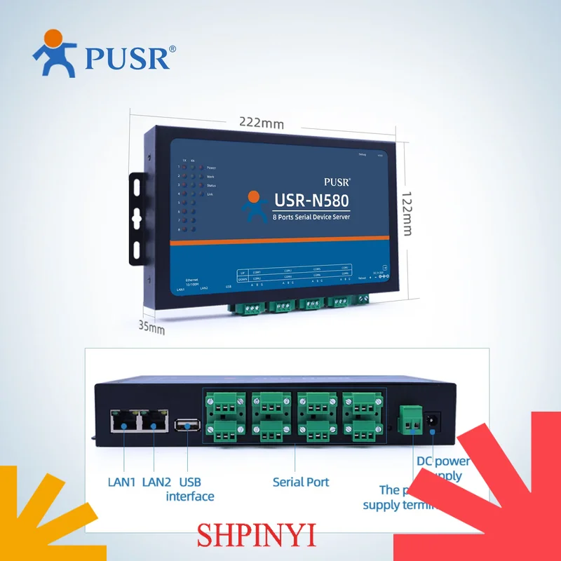 USR-N580 Convertidor Ethernet serie de 8 puertos RS485