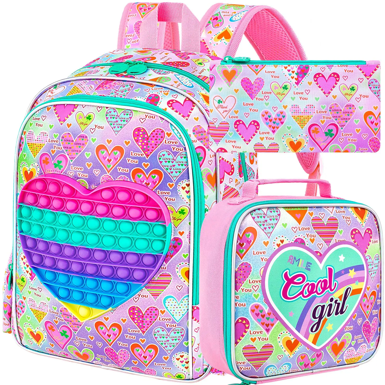 

gxtvo 3PCS Girls and Boys Backpack, 16" Kids Bookbag with Lunch Box, Water Resistant School Bag for Elementary Prechool