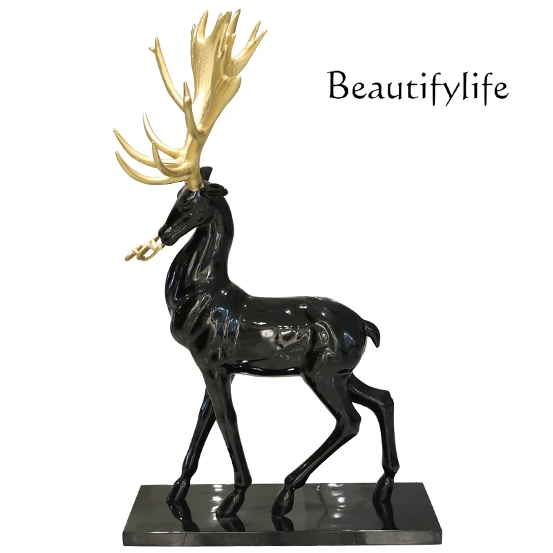 

Hotel lobby ornament lucky fiberglass deer sculpture indoor modern large-scale floor-to-ceiling artwork