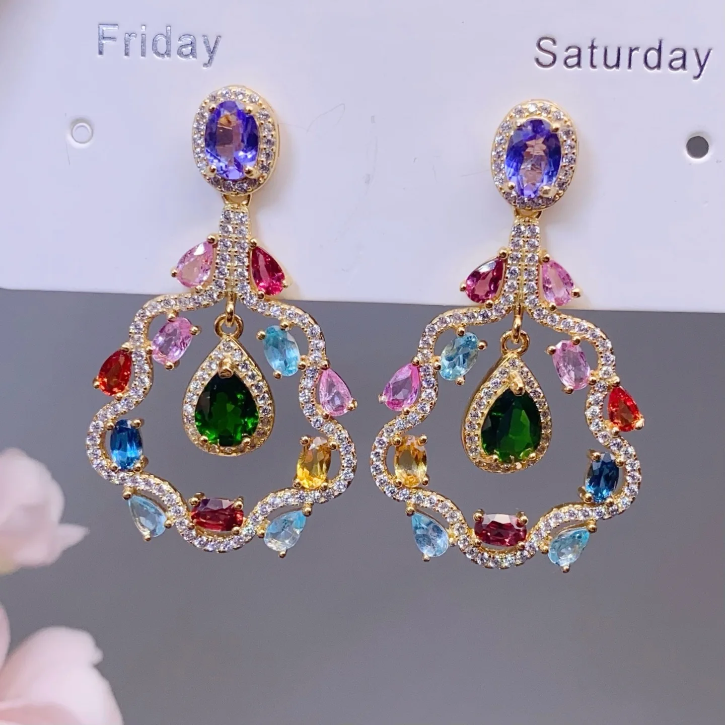 

Серьги из серебра 925 пробы с несколькими драгоценными камнями, танзанит, диопсид, розовый сапфир, шпинель, гранат, 5x7 3x5 6x8 мм с сертификатом, ювелирное изделие, подарок