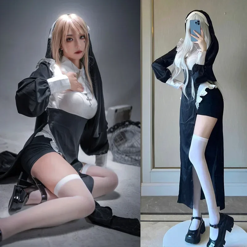 

Anime role-playing nun costume Halloween party role-playing costume adult nun dress black fancy role-playing