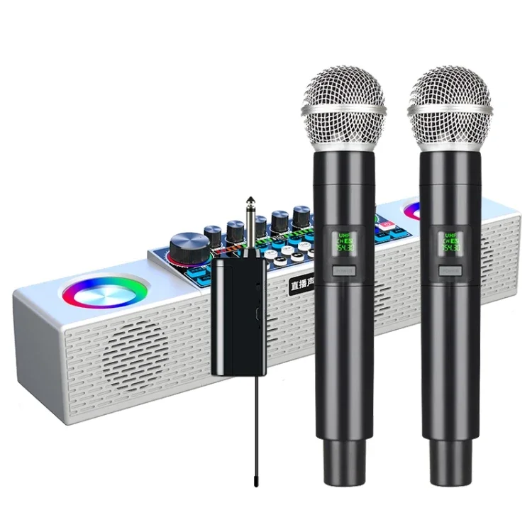 YYHC-X80 Sound Card+Dual-Microphone Kit Portable Multifunctional Speaker Function Live Singing Wireless Sound Card