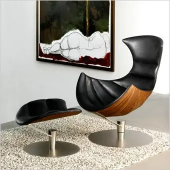 Modern leather recliner living room chair  Lund & Paarmann european leather lounge lobster chair and ottoman in fibreglass