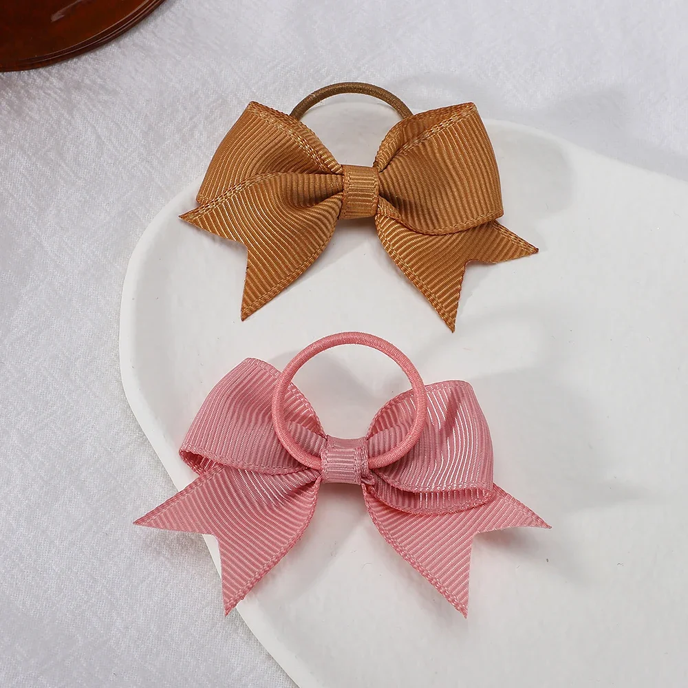 10Pcs/lot Grosgrain Ribbon Pigtail Hair Bows Elastic Hair Ties Hair Bands Holders Girls Baby Hair Accessories for Baby Infants