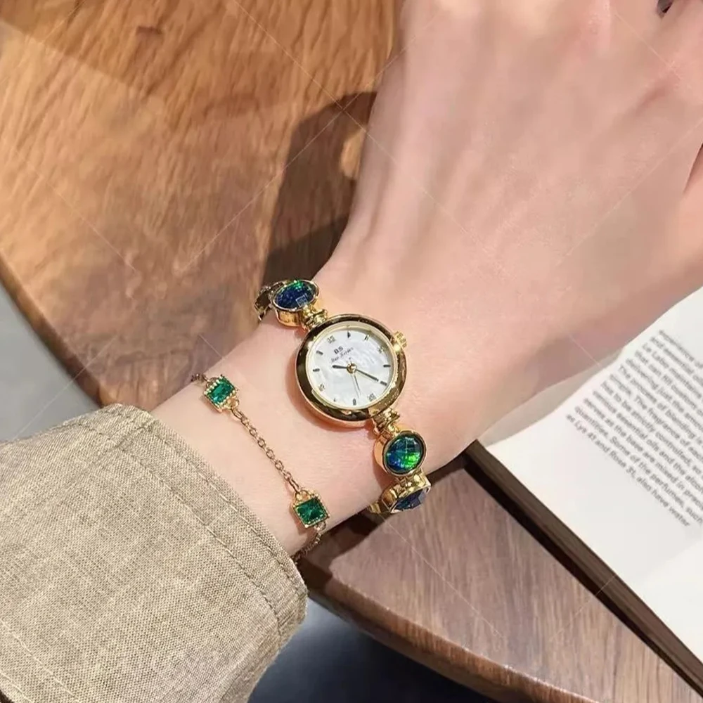 BS Bee Sister Light Luxury Malachite Women's Watches Elegant Round Dial Ladies Wristwatches Quartz Vintage Watch For Woman