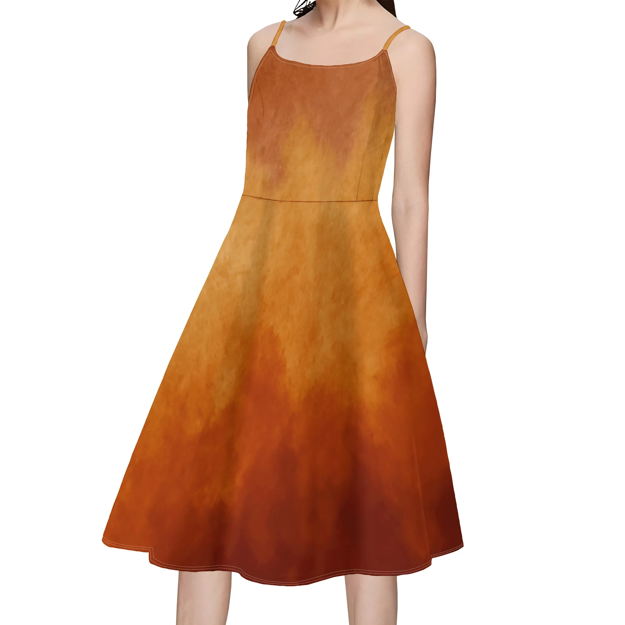 ฤดูร้อน Cami Midi Halter Tank ชุดเดรสสั้นปิดไหล่เปลือยสายคล้องไหล่ปรับได้ยาวถึงเข่า Sundress