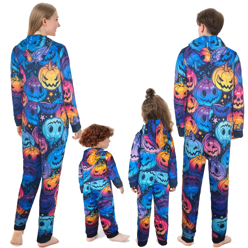 New Halloween Family Matching Outfits Fashion Pumpkin Cartoon Dazzle Color Printing One Piece Holiday Family Pajama Baby Clothes