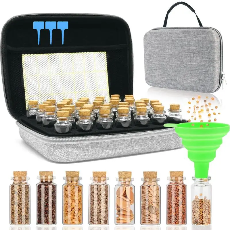 

40-Slot Seed Storage Organizer Portable Seedling Box with Bottles Funnel Plant Vegetable Flower Seeds Container garden supplies