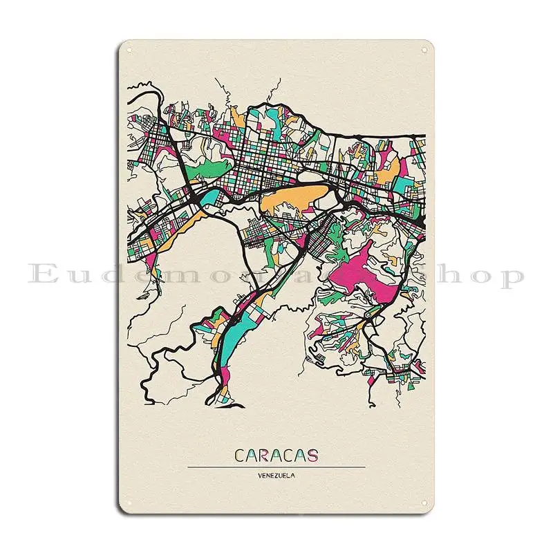 Caracas Venezuela Street Map Metal Plaque Custom Pub Bar Classic Wall Decor Tin Sign Poster