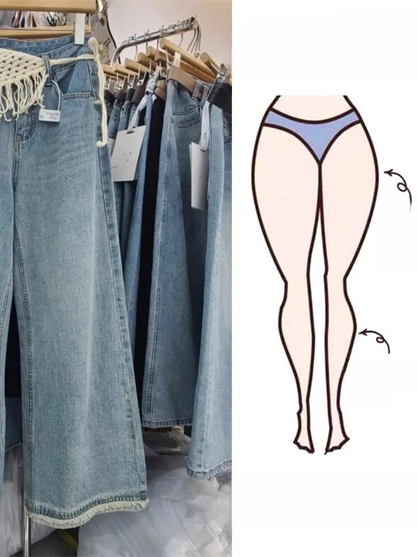 

Весна-лето Новые многослойные кружевные длинные брюки больших размеров Женские прямые брюки Светло-голубые джинсы с высокой талией и широкими штанинами Bootcut