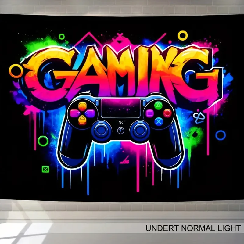 Controlador de juegos, tapiz artístico de Graffiti, tapiz de luz negra para colgar en la pared, decoración de pared fluorescente colorida reactiva UV para sala de juegos