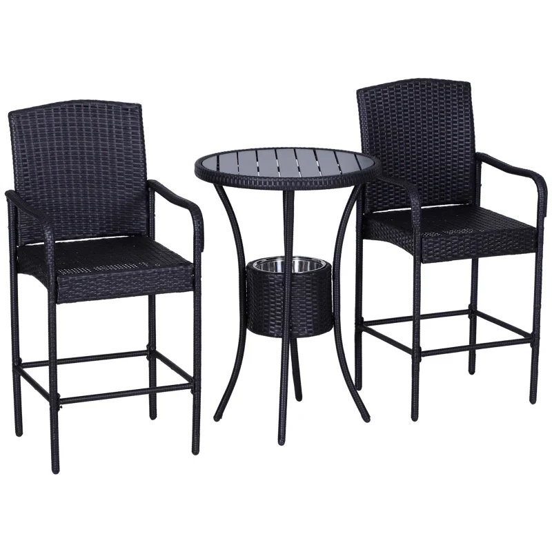 

Rattan Wicker Bar Set for 3 PCS with Ice Buckets,Patio Furniture with 1 Bar Table and 2 Bar Stools for Poolside,Backyard,Porches