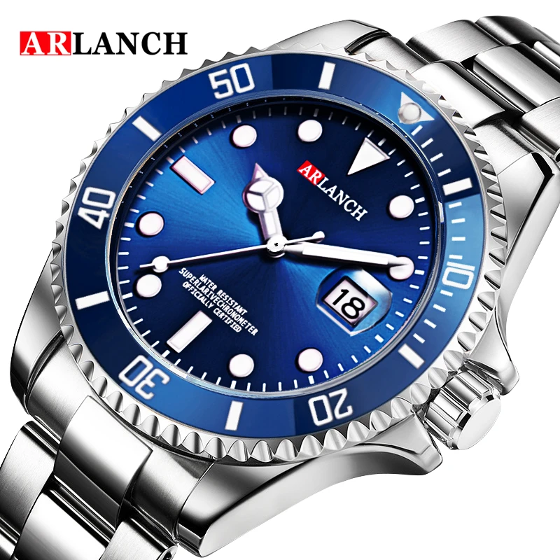 ARLANCH Business-Edelstahluhr, 40 mm, klassisch, rot, blau, Kreis, Tauchserie, Lupe, Kalender, Quarzuhren, montre homme 5