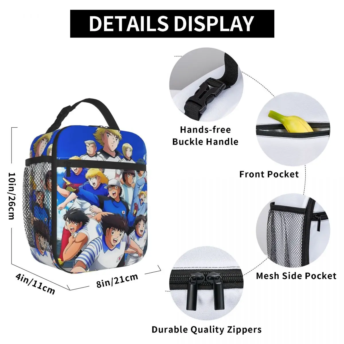Captains Tsubasas Japan Football Anime Insulated Lunch Bag School Cooler Thermal Food Box Tote Portable Lunch Boxes Container